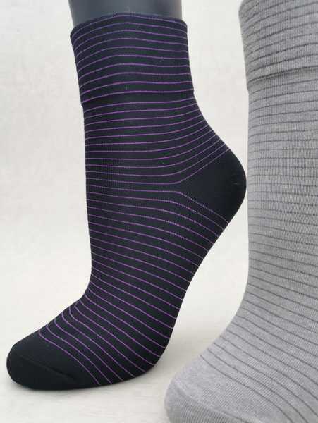 7014M 竹炭寬口條紋休閒除臭襪