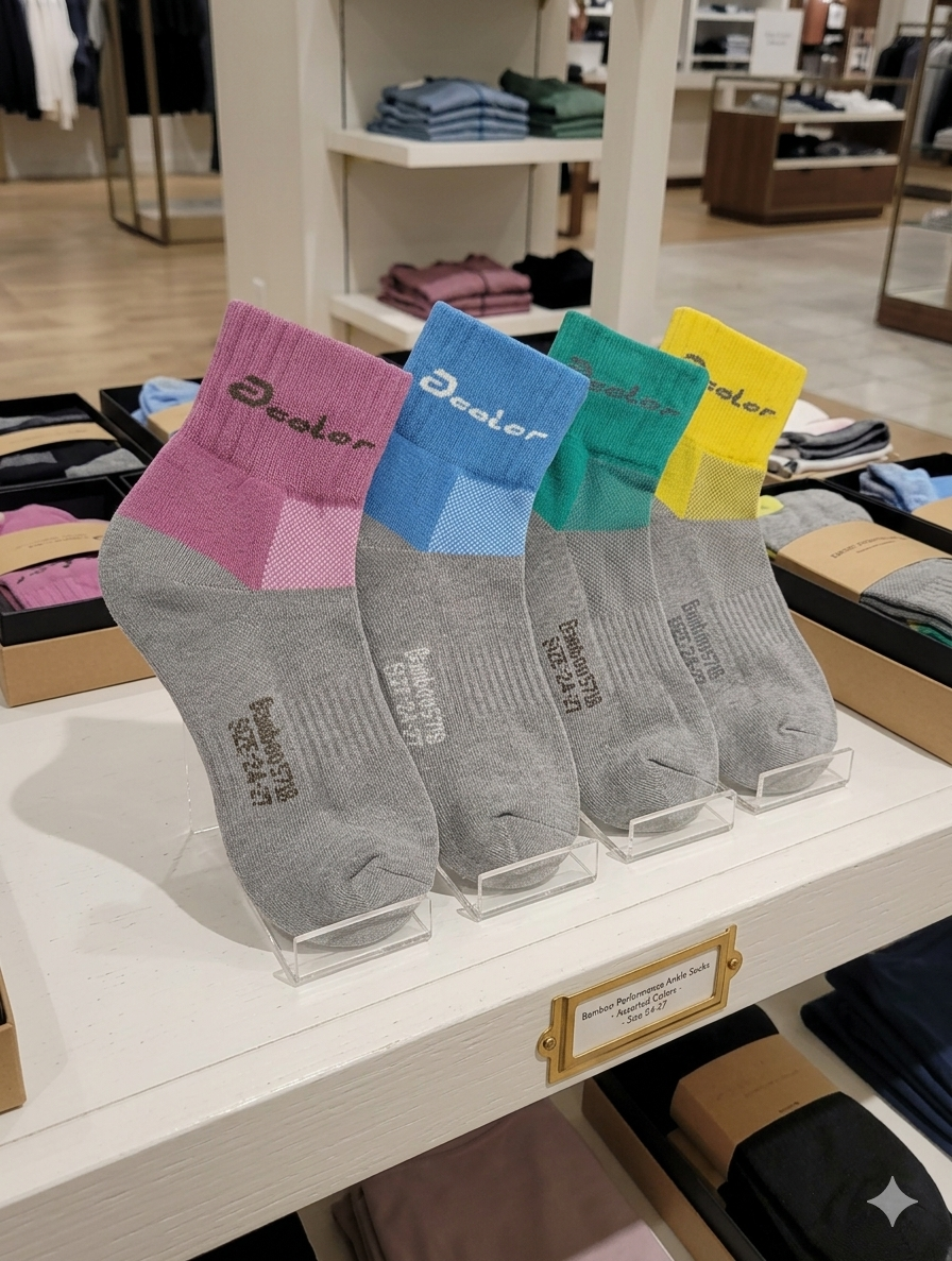 5718 acolor竹炭1/2無痕彩色氣墊除臭襪